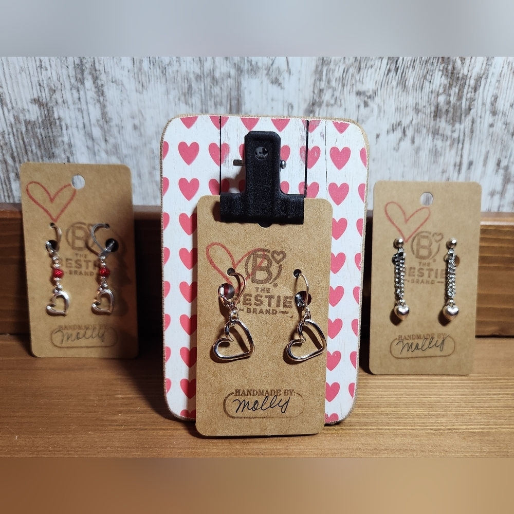 Set of 3 Pairs Handmade Silver in Color Heart Earrings Valentine's Day ❤️